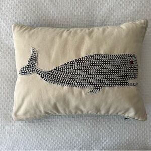 Land of the Nod Whale Applique Lumbar Pillow - Cream with Navy Whale 12x16